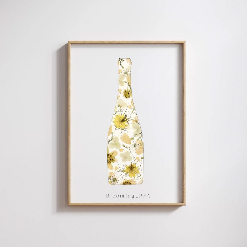 Pressed Flower Art/ flower gift/decoration/flower framed/summer flower wine - ช่อดอกไม้แห้ง - พืช/ดอกไม้ สีเหลือง