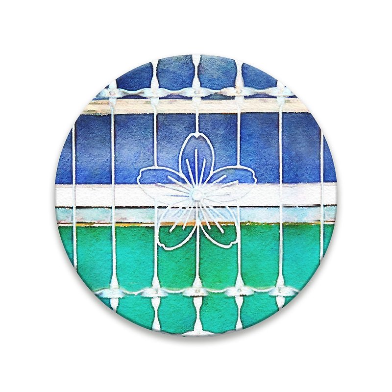 Old House Yan – Watercolor Blind Flower Coaster – Green Sakura - Coasters - Pottery 