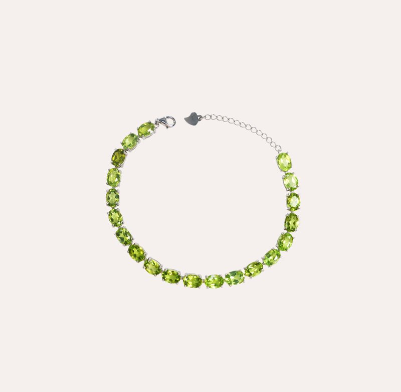 Anzhu Stone Green Oval 5*7mm Bracelet Classic Series Oval B Gemstone Silver Jewelry - Bracelets - Silver Green