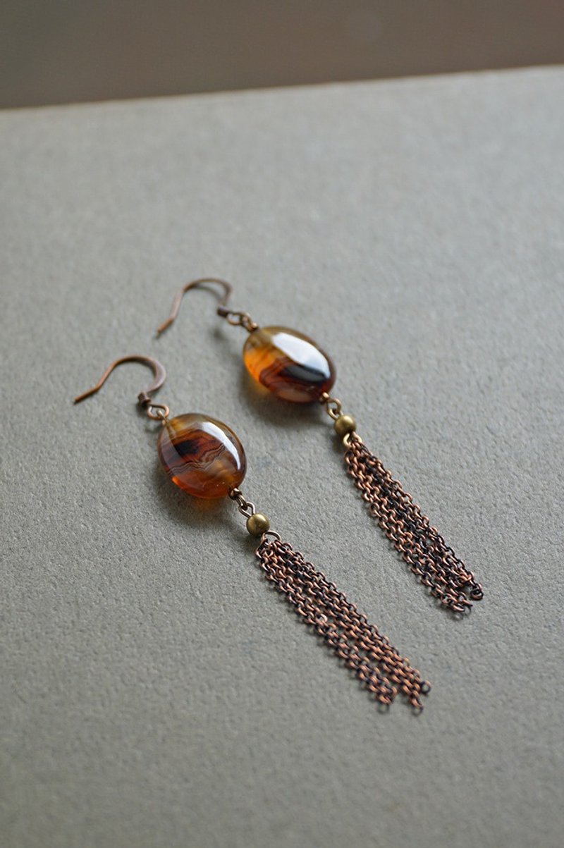 Oriental Classical Agate Earrings - Earrings & Clip-ons - Other Metals Brown