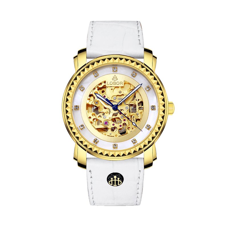 Premier Jardine 41mm 日本機械機芯 強化玻璃 不鏽鋼打磨 白色意大利皮帶 香港製造 LOBOR 手錶 - 女錶 - 防水材質 白色