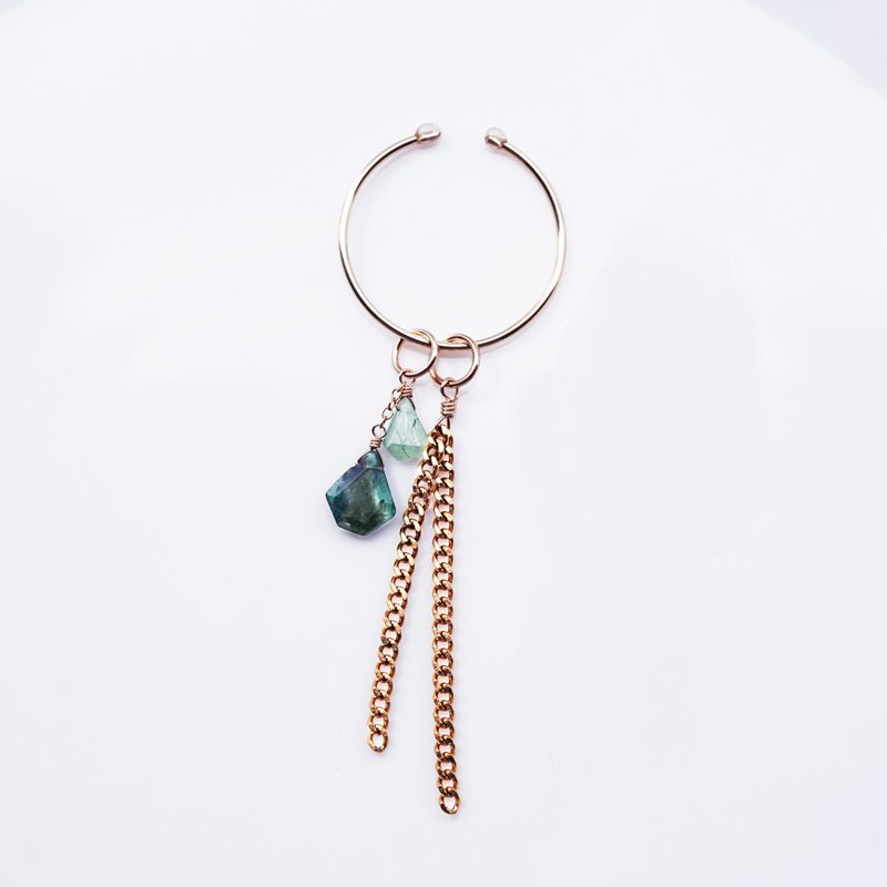 14KGF ear cuff emerald and chain 4WAY willow thread - ต่างหู - เครื่องเพชรพลอย สีเขียว