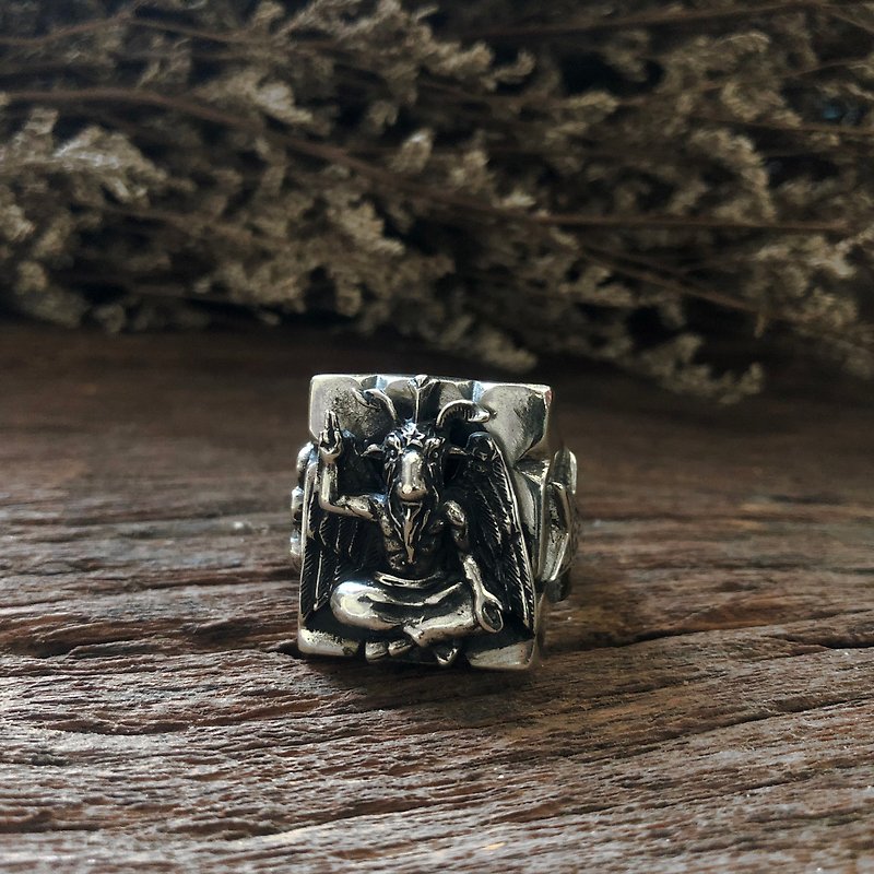 Baphomet ring Pentagram sterling silver Seal of Satan Illuminati Goat Caduceus - General Rings - Other Metals Silver