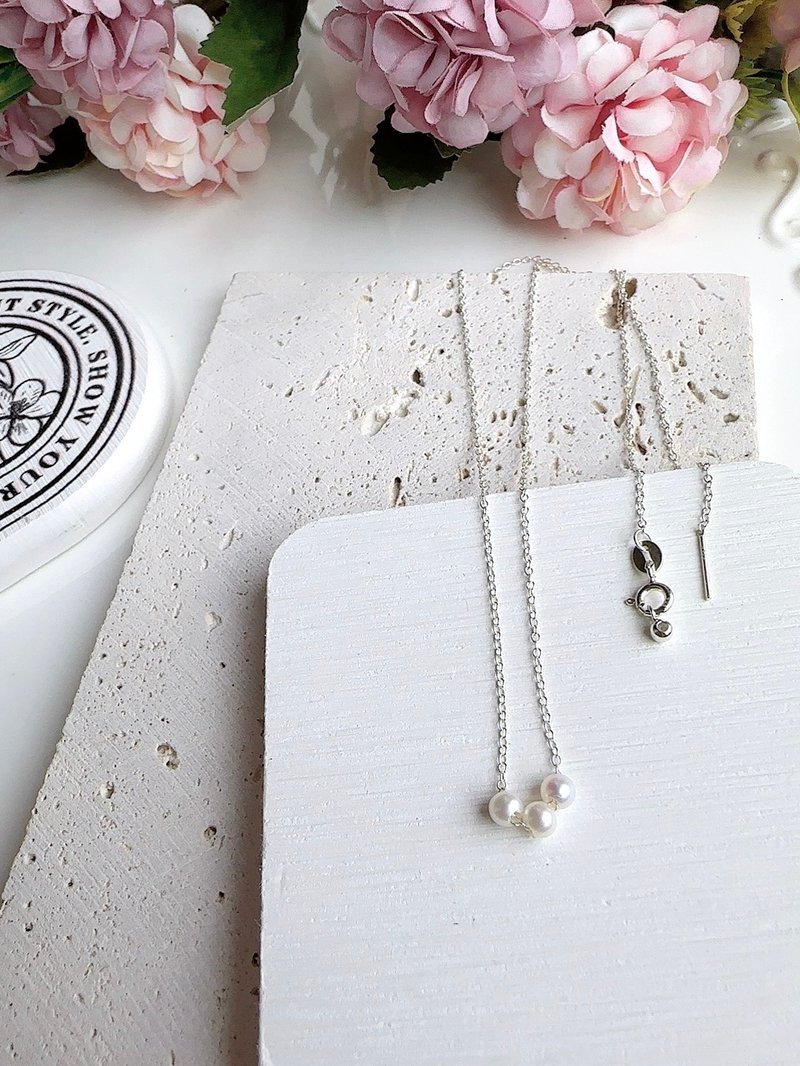 Xinchen-good temperament three pearl sterling silver necklace - สร้อยคอ - ไข่มุก ขาว