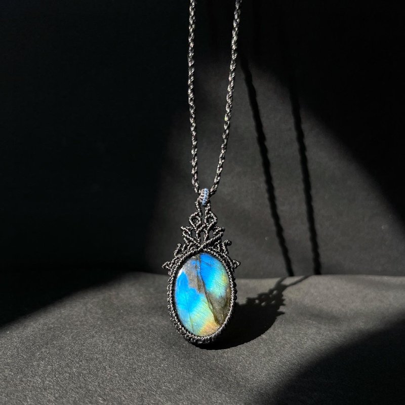 [Customized] Labradorite Totem Braided Necklace - สร้อยคอ - คริสตัล สีดำ