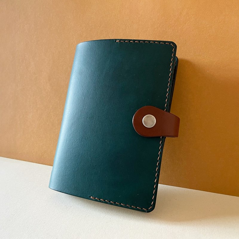 Accademia A6 Leather Book Cover-Forest Blue/Oak Brown/Olive Oil Green/Gray Pottery - Notebooks & Journals - Genuine Leather Blue