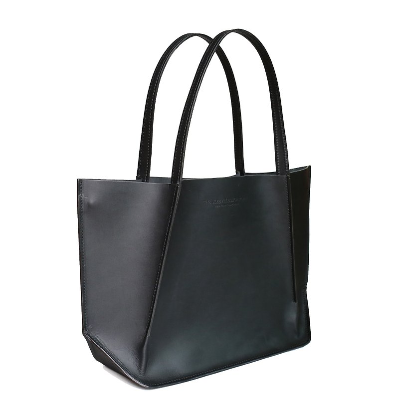 Canaly leather tote bag with zip /Black - Handbags & Totes - Genuine Leather Black