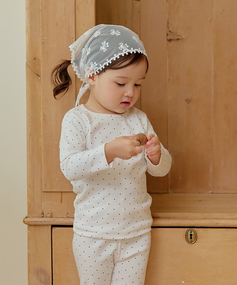 【新作】オフホワイトドットのデイリーウェア - コンフォートコットン長袖韓国子供服 - K66209 - トップス・Tシャツ - コットン・麻 ホワイト