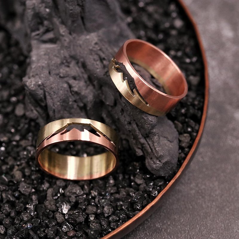 富士山系列 - 相伴富士戒指一對 FUJI RING One Pair - 戒指 - 銅/黃銅 金色