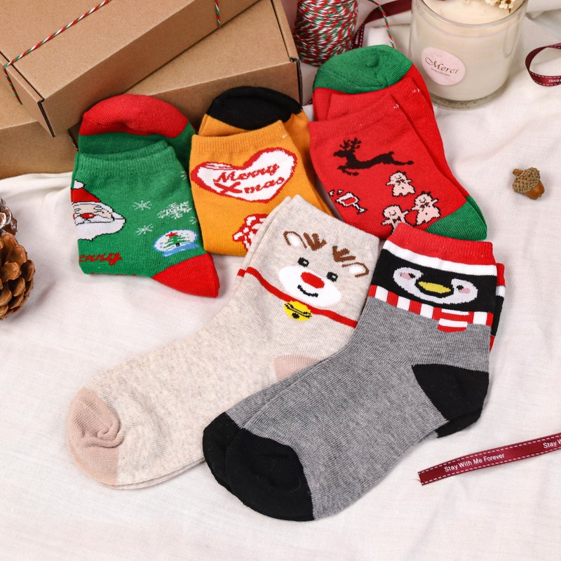 6雙 聖誕主題襪- 1/2襪款 聖誕襪 交換禮物 - 襪子 - 棉．麻 綠色