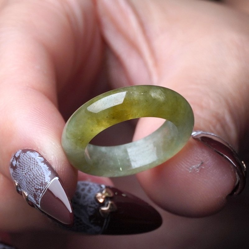 冰種黃翡翡翠戒指戒圈 | 國際12圍 | 天然緬甸玉翡翠A貨 | 送禮 - 戒指 - 玉石 綠色
