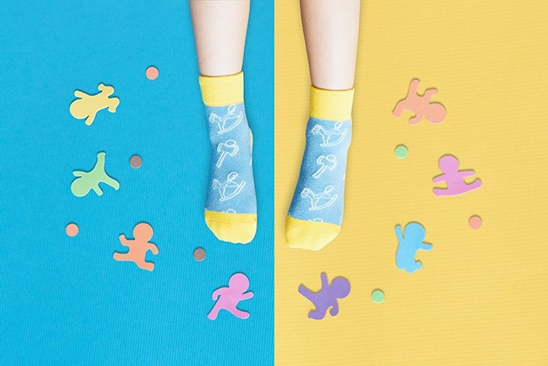 SS23【Fast Shipping/Free Shipping】Children's Non-slip 3/4 Children's Socks│Textured Gift Box Packaging - Socks - Cotton & Hemp Blue