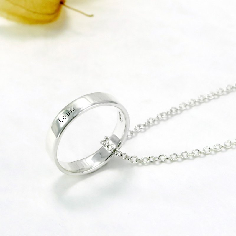 Customized Ring Chain-Men's 4mm Flat Plate Lettering Text Name Sterling Silver Ring Necklace - สร้อยคอ - เงินแท้ สีเงิน