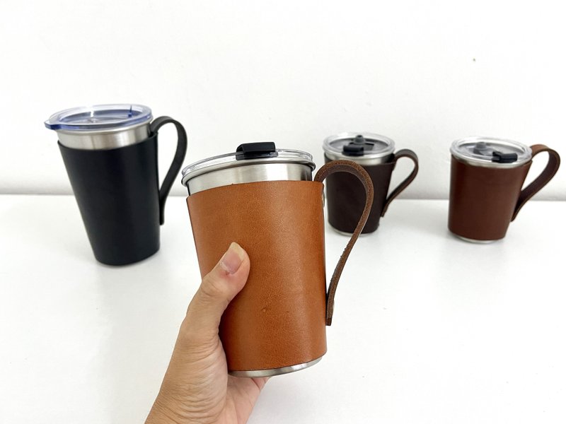 Personalized Leather Cup Sleeve Camping Cup Holder Coffee Cup Sleeve Tea Mug - Beverage Holders & Bags - Genuine Leather 