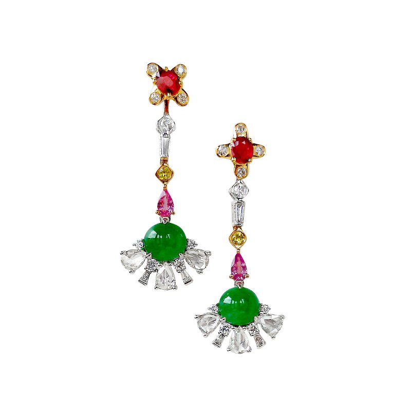 Rainbow Firework Emerald Ruby and Diamond Earrings