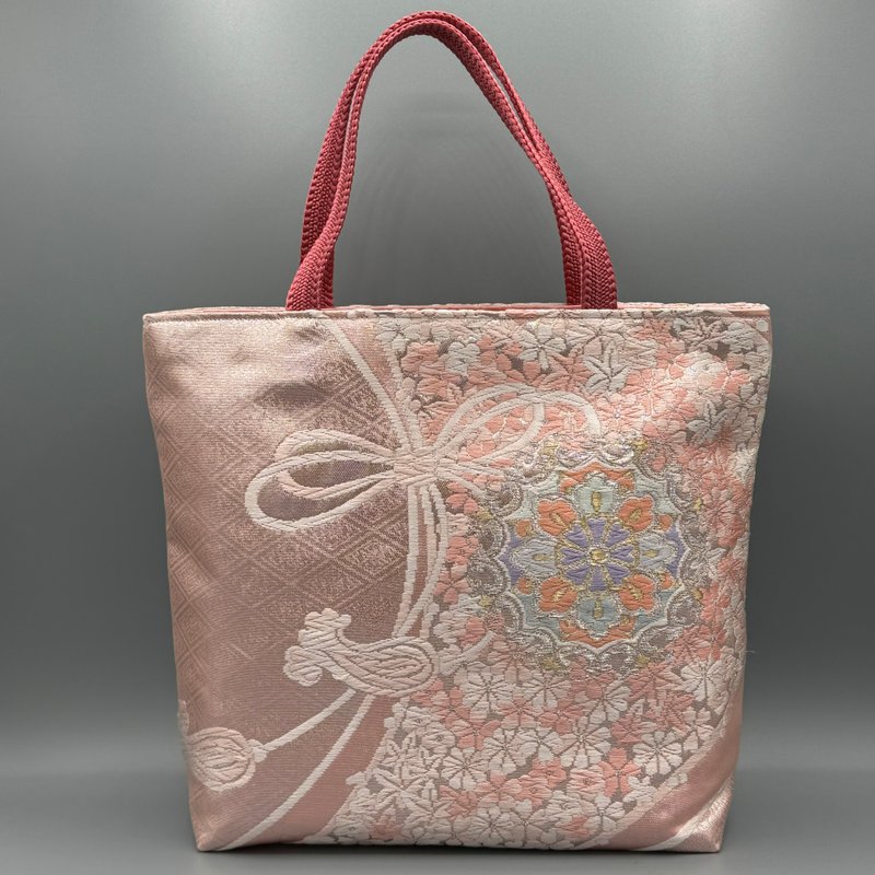 Kimono Obijime Remake Tote bag - กระเป๋าถือ - ผ้าไหม สึชมพู