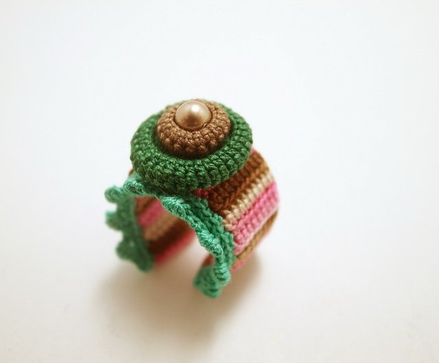 Crochet Lace Jewelry lace Fantasia I-a Fiber Jewelry, Statement Ring,  Crochet Ring 