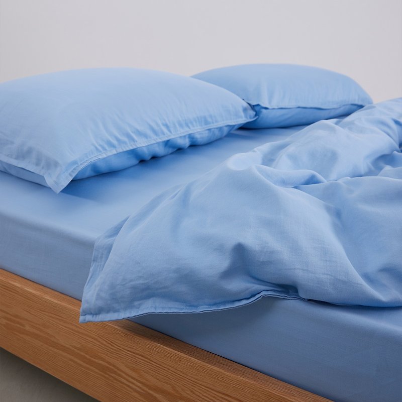Nude series marshmallow blue solid color four-piece set of 60 long-staple cotton 100% cotton bed sheet quilt cover - Bedding - Cotton & Hemp Blue