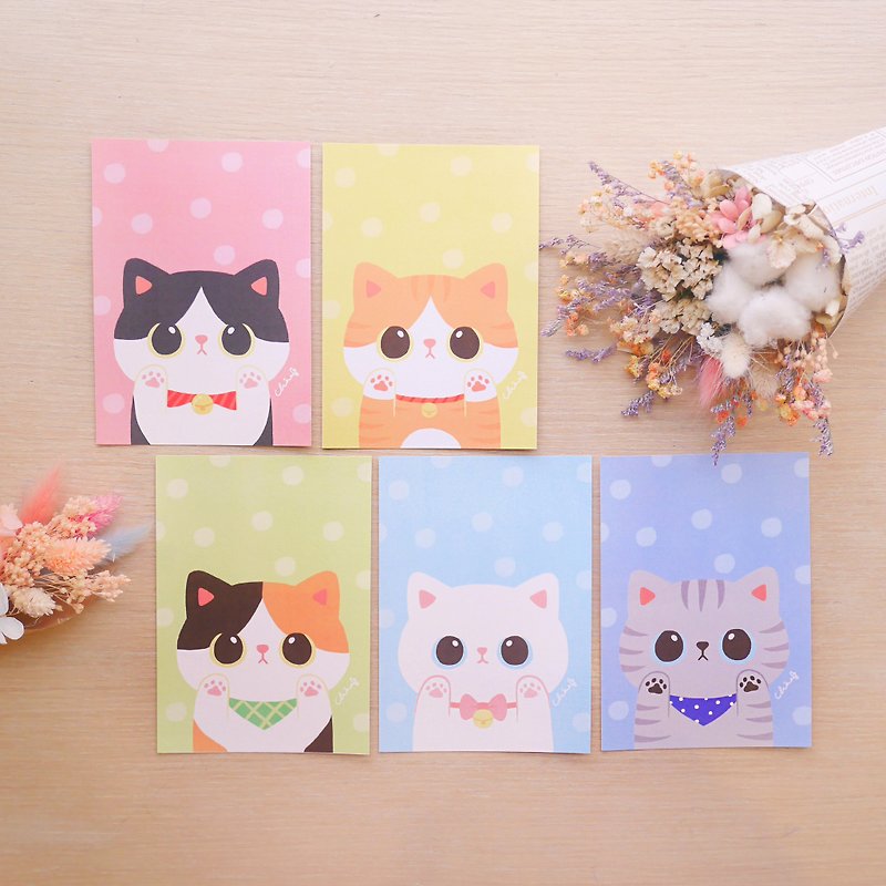 ChiaBB 可愛いぽっちゃり猫星人 / イラストポストカード 5組入り - カード・はがき - 紙 多色