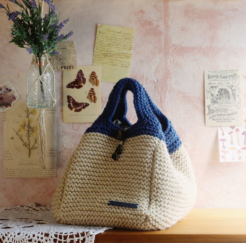 [Limited Edition] Handmade hand-woven wool woven bag/handbag/double-use tote bag/wool - Handbags & Totes - Wool Blue