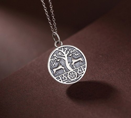 garyjewelry Running to Happiness Embossed Deers Hope Tree Pendant Necklaces NO Chain Vintage