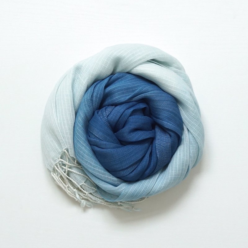 S.A x Spruce Forest, Indigo dyed High Quality Handmade NaturalPattern Silk Scarf - ผ้าพันคอ - ผ้าไหม สีน้ำเงิน