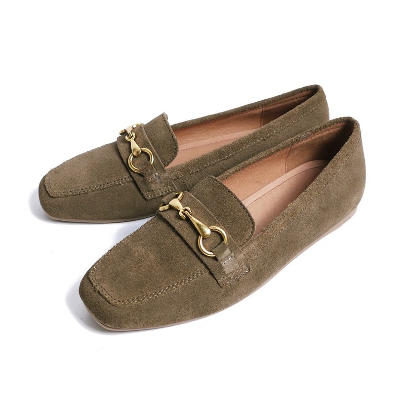 經典馬銜釦柔軟微寬楦樂福鞋麂皮綠 - 女牛津鞋/樂福鞋 - 真皮 綠色