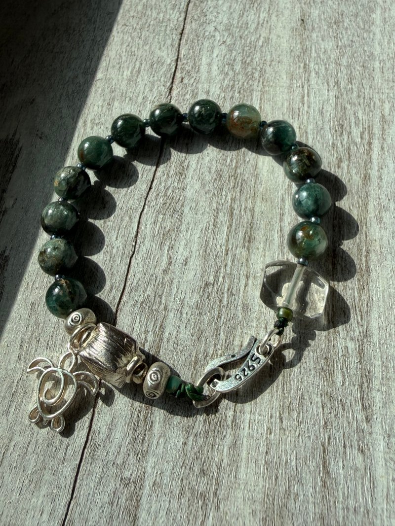 自由自在的海龜 綠龍晶白水晶與純銀手鍊 - 手鍊/手環 - 純銀 綠色