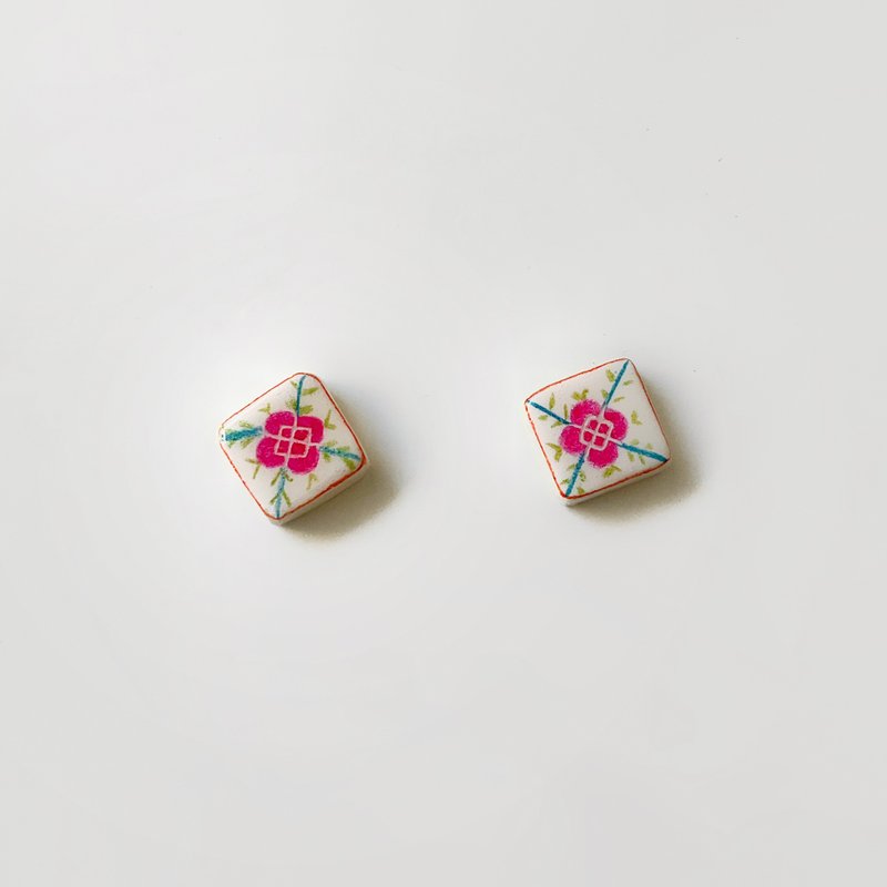 Cute retro small tiles/flower window series-handmade/hand-painted earrings - Earrings & Clip-ons - Other Materials Multicolor