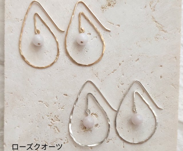 Uzu - Small しずく型フープピアス シルバー925 14kgf 7種類の天然石 - ショップ KaeKurimoto Jewelry  ピアス・イヤリング - Pinkoi