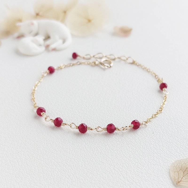 Ruby x 14KGF bracelet - สร้อยข้อมือ - เครื่องประดับพลอย สีแดง