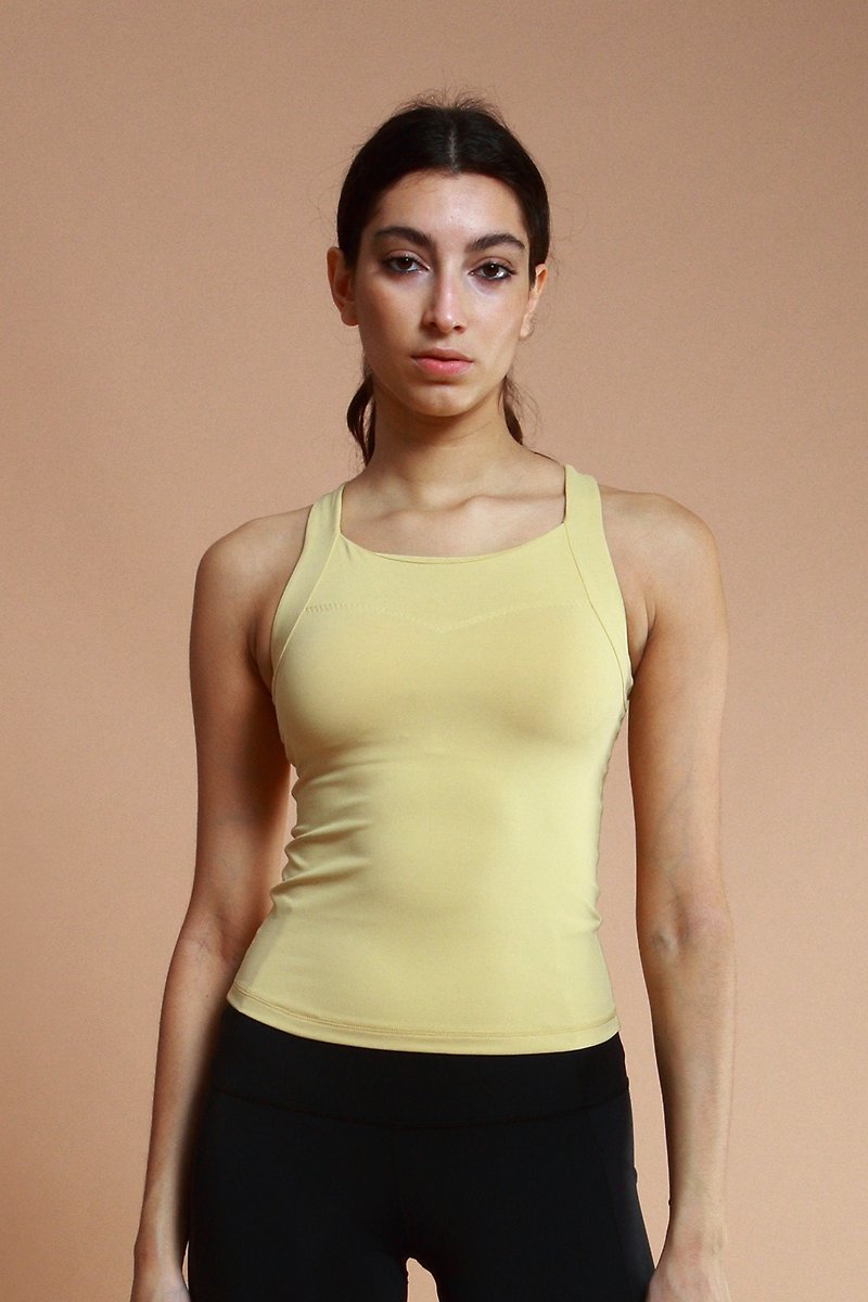 Be yourself cut out back high neck top-custard yellow - Women's Yoga Apparel - Polyester Yellow