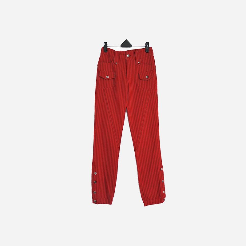 脫臼古著 / 條紋紅色牛仔長褲 no.636  vintage   - 闊腳褲/長褲 - 其他材質 紅色