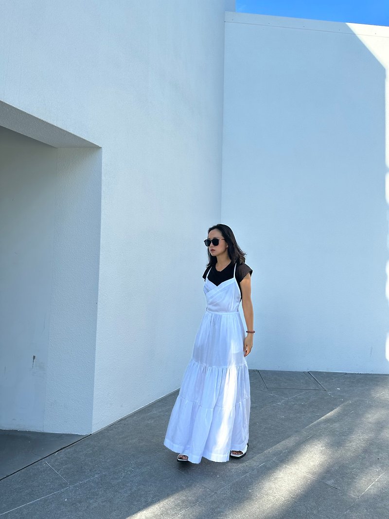 Cotton satin strap dress - One Piece Dresses - Cotton & Hemp White