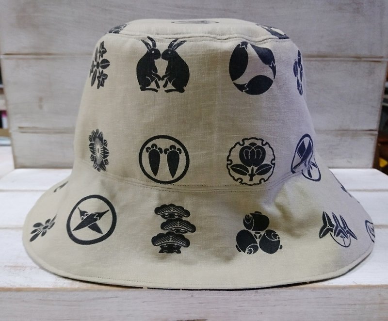 両面帽子バイザーで日本と風のパターン - 帽子 - コットン・麻 ブルー