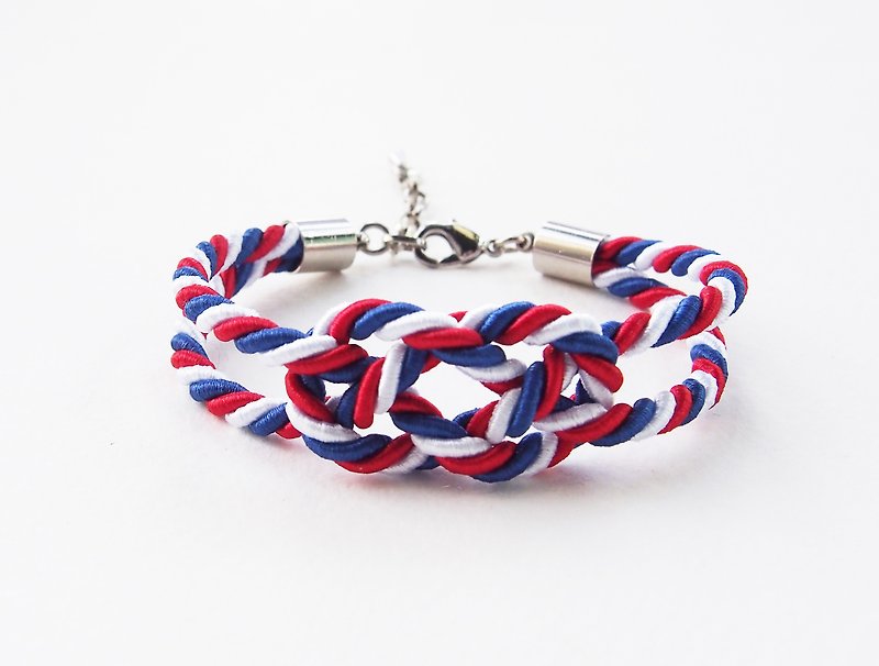 Red/white/blue  infinity knot rope bracelet - 手鍊/手鐲 - 其他材質 多色