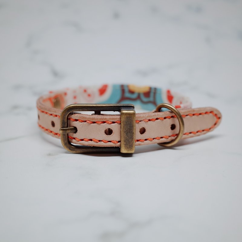 Michupetcollars dog collar S number (excluding collars) retro square tiles dog - ปลอกคอ - หนังแท้ 