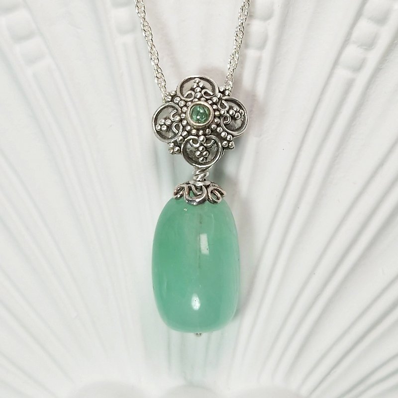 Pendant, Necklace, Green Tourmaline, Fluorite, Sterling Silver, Handmade Jewelry - Necklaces - Gemstone Green