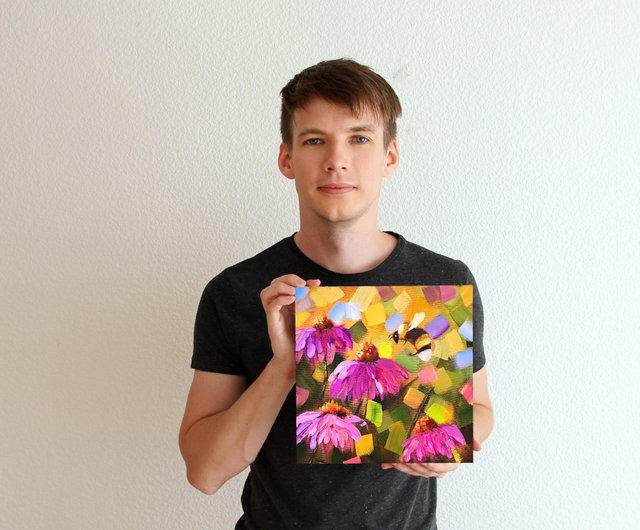 油絵◆半立体の円型アート【蜂】壁掛け油絵◆作者サイン入り 油絵◇半立体の円型アート【蜂】壁掛け油絵◇作者サイン入り 油絵◇半