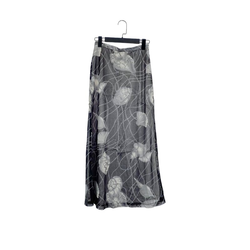 Secondhand black and gray mesh printing light and elegant high waist 25 long skirt OPD325