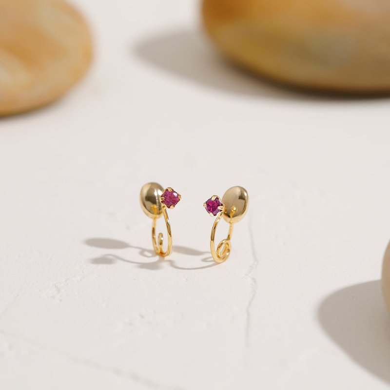 birthstone - January Garnet Mini Loop Fit Clip-On Birthstone - Earrings & Clip-ons - Gemstone Gold