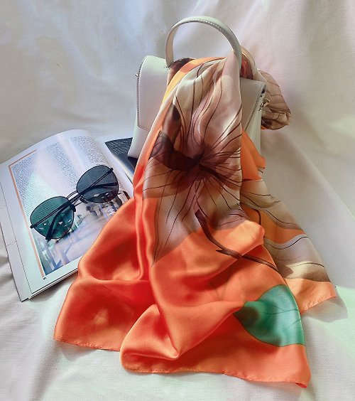 Belleek Taiwan 台灣總代理 愛爾蘭Galway 緞面絲巾 秋橘 90x180cm