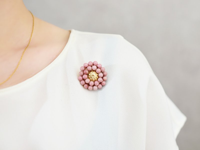 [Brooch, large size] Strawberry cream pink antique retro flower lover - เข็มกลัด - หิน สึชมพู