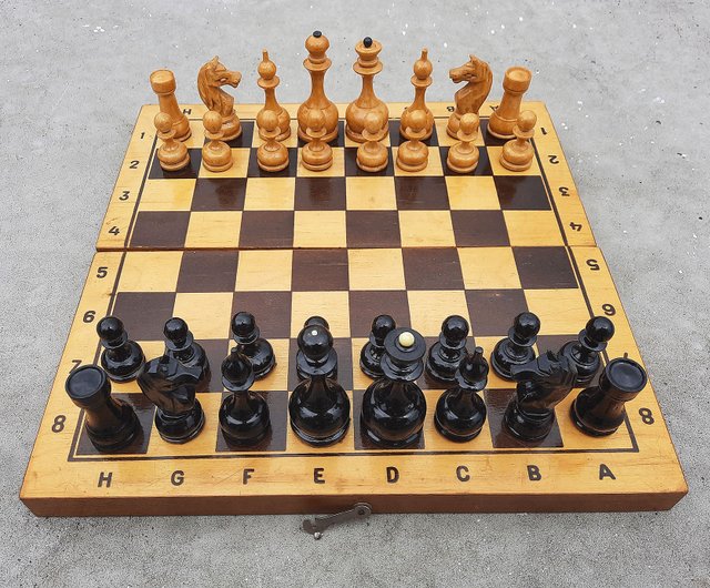 Soviet chess hot set from wood 70s vintage