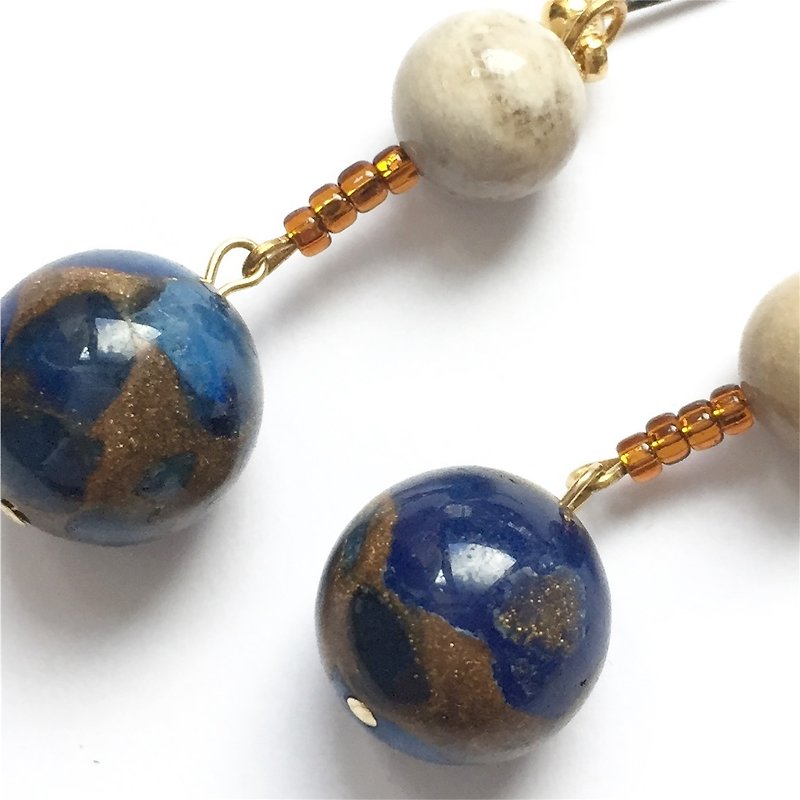 Saturn is sitting next to the earth needle / clip-on earrings - Earrings & Clip-ons - Gemstone Blue