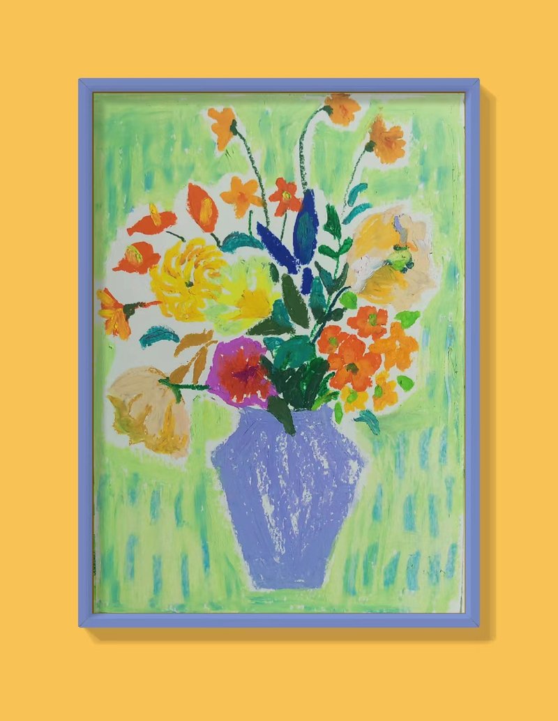 Oil pastel painting vase decorative painting A4 - Posters - Paper Green