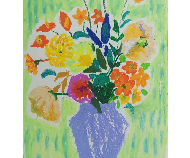 オイルパステル画 花瓶装飾画 A4 - ショップ laininstudio