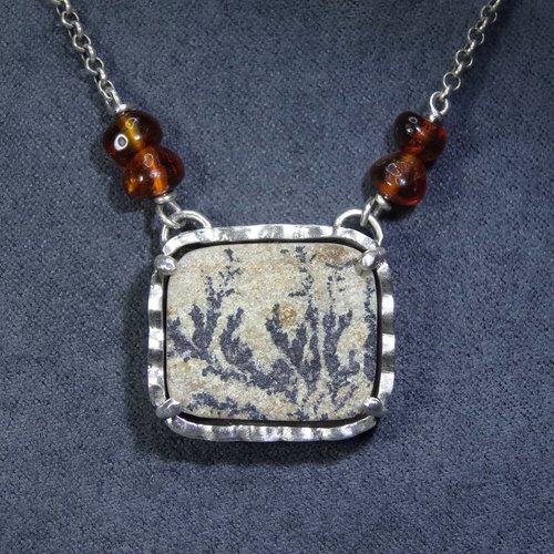 善觀手作 墜子 天然 樹枝碧玉 琥珀珠 925銀飾 項鍊 飾品 首飾