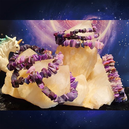 龍彩寶石 無優化天然舒俱徠手鍊 漸層紫色系 玉化料 南非國寶石 療癒石