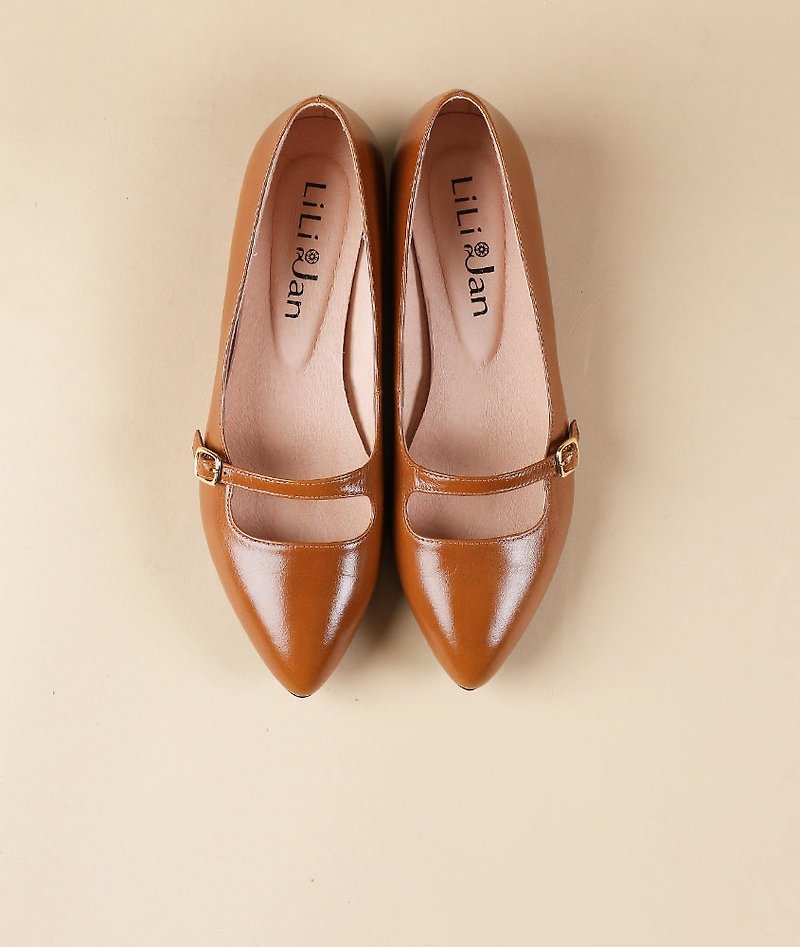 [Magic mirror sleepwalking] Mary Jane retro elegant low heel shoes _ elegant camel - Women's Oxford Shoes - Genuine Leather Brown